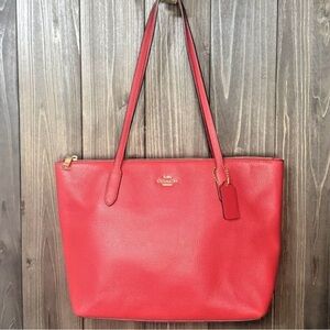 Coach Red Leather Tote with Gold Hardware